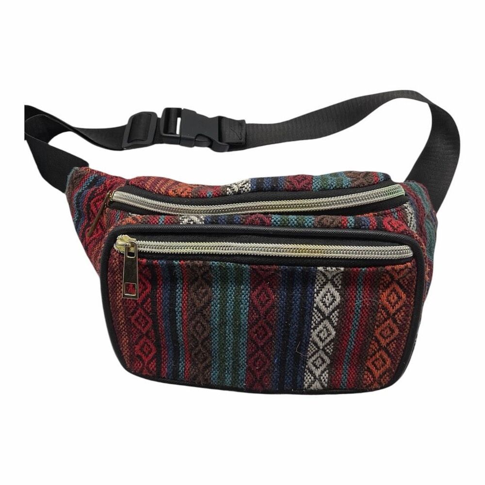 No brand Women's Knit Ethnic Aztec Multi Colored Waist Bag Fanny Pack Festival